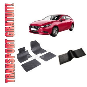 Set 5 covorase MAZDA 3 III din 09.2013-02.2019, cu covoras tunel median, CAROSERIE HATCHBACK, Presuri cauciuc 100%, compatibil cu autoturismul MAZDA 3 III, Rigum
