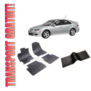 Set 5 covorase MAZDA 6 I din 02.2002-2008, cu covoras tunel median, CAROSERIE HATCHBACK, Presuri cauciuc 100%, compatibil cu autoturismul MAZDA 6 I, Rigum