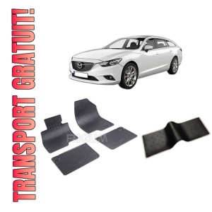 Set 5 covorase MAZDA 6 III din 01.2013-PREZENT, cu covoras tunel median, CAROSERIE COMBI, Presuri cauciuc 100%, compatibil cu autoturismul MAZDA 6 III, Rigum
