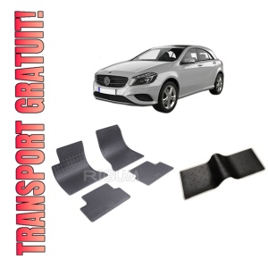Set 5 covorase MERCEDES A-CLASS W176 din 09.2012-04.2018, cu covoras tunel median, CAROSERIE HATCHBACK, Presuri cauciuc 100%, compatibil cu autoturismul MERCEDES A-CLASS W176, Rigum
