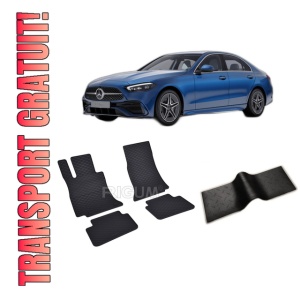 Set 5 covorase MERCEDES C-CLASS W206 din 06.2021-PREZENT, cu covoras tunel median, CAROSERIE SEDAN, Presuri cauciuc 100%, compatibil cu autoturismul MERCEDES C-CLASS W206, Rigum
