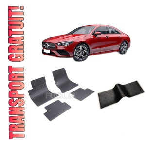 Set 5 covorase MERCEDES CLA I din 03.2013-03.2019, cu covoras tunel median, CAROSERIE COUPE, Presuri cauciuc 100%, compatibil cu autoturismul MERCEDES CLA I, Rigum