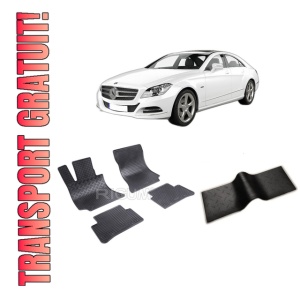 Set 5 covorase MERCEDES CLS C218 din 01.2011-02.2018, cu covoras tunel median, CAROSERIE COUPE C218 / X218, Presuri cauciuc 100%, compatibil cu autoturismul MERCEDES CLS C218, Rigum