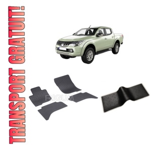 Set 5 covorase MITSUBISHI L200 din 06.2015-11.2022, cu covoras tunel median, CAROSERIE PICK-UP, Presuri cauciuc 100%, compatibil cu autoturismul MITSUBISHI L200, Rigum