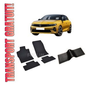Set 5 covorase OPEL ASTRA L din 2022-PREZENT, cu covoras tunel median, CAROSERIE HATCHBACK, Presuri cauciuc 100%, compatibil cu autoturismul OPEL ASTRA L, Rigum