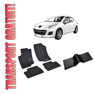 Set 5 covorase PEUGEOT 207 din 2006-2012, cu covoras tunel median, CAROSERIE HATCHBACK, Presuri cauciuc 100%, compatibil cu autoturismul PEUGEOT 207, Rigum