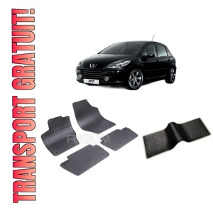 Set 5 covorase PEUGEOT 307 din 03.2001-2005, cu covoras tunel median, CAROSERIE HATCHBACK, Presuri cauciuc 100%, compatibil cu autoturismul PEUGEOT 307, Rigum