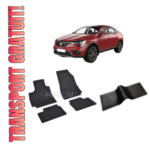Set 5 covorase RENAULT ARKANA E-TECH HYBRID din 03.2021-PREZENT, cu covoras tunel median, CAROSERIE SUV, Presuri cauciuc 100%, compatibil cu autoturismul RENAULT ARKANA E-TECH HYBRID, Rigum