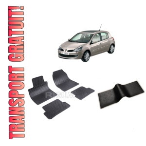 Set 5 covorase RENAULT CLIO III din 09.2005-09.2012, cu covoras tunel median, CAROSERIE HATCHBACK, Presuri cauciuc 100%, compatibil cu autoturismul RENAULT CLIO III, Rigum
