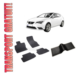 Set 5 covorase SEAT LEON III 5F din 11.2012-02.2020, cu covoras tunel median, CAROSERIE HATCHBACK, Presuri cauciuc 100%, compatibil cu autoturismul SEAT LEON III 5F, Rigum