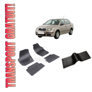 Set 5 covorase SKODA FABIA II din 03.2007-10.2014, cu covoras tunel median, CAROSERIE SEDAN, Presuri cauciuc 100%, compatibil cu autoturismul SKODA FABIA II, Rigum