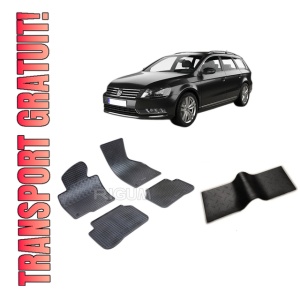 Set 5 covorase VOLKSWAGEN PASSAT B6 din 2005-09.2010, cu covoras tunel median, CAROSERIE COMBI, Presuri cauciuc 100%, compatibil cu autoturismul VOLKSWAGEN PASSAT B6, Rigum
