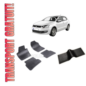 Set 5 covorase VOLKSWAGEN POLO V din 05.2009-09.2017, cu covoras tunel median, CAROSERIE HATCHBACK, Presuri cauciuc 100%, compatibil cu autoturismul VOLKSWAGEN POLO V, Rigum