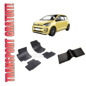 Set 5 covorase VOLKSWAGEN UP! din 09.2011-PREZENT, cu covoras tunel median, CAROSERIE HATCHBACK, Presuri cauciuc 100%, compatibil cu autoturismul VOLKSWAGEN UP!, Rigum