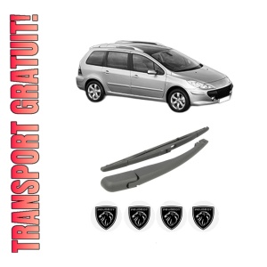 Set brat stergator spate cu lamela pentru PEUGEOT 307 SW (3H) din 2002-2009, pentru spate, din cauciuc siliconat rezistent, 4 stickere auto PEUGEOT