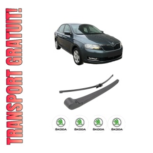 Set brat stergator spate cu lamela pentru SKODA RAPID (NH3, NK3, NK6) din 2012-2022, pentru spate, din cauciuc siliconat rezistent, 4 stickere auto SKODA