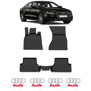 Set covorase Audi A7 Sportback din 2010 - 2018, covorase presuri tavita auto, cu tunel median intermediar din cauciuc thermoplastic, 4 Stickere auto cu Audi - Img 2