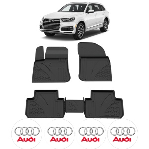 Set covorase Audi Q7 din 2015-2025, covorase presuri tavita auto, cu tunel median intermediar din cauciuc thermoplastic, 4 Stickere auto cu Audi - Img 2