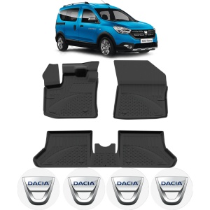 Set covorase Dacia Dokker din 2012 - 2021, covorase presuri tavita auto, cu tunel median intermediar din cauciuc thermoplastic, 4 Stickere auto cu Dacia - Img 2