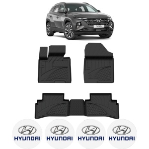 Set covorase Hyundai Tucson IV din 2021 fara Hybrid, covorase presuri tavita auto, cu tunel median intermediar din cauciuc thermoplastic, 4 Stickere auto cu Hyundai - Img 2