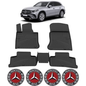 Set covorase Mercedes GLC X254 din 2022, covorase presuri tavita auto, cu tunel median intermediar din cauciuc thermoplastic, 4 Stickere auto cu Mercedes - Img 2