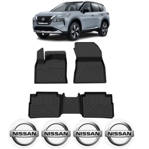 Set covorase Nissan X-Trail E-Power din 2022, covorase presuri tavita auto, cu tunel median intermediar din cauciuc thermoplastic, 4 Stickere auto cu Nissan - Img 2