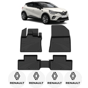 Set covorase Renault Captur II din 2019, covorase presuri tavita auto, cu tunel median intermediar din cauciuc thermoplastic, 4 Stickere auto cu Renault - Img 2