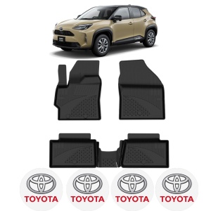 Set covorase Toyota Yaris Cross din 2020, covorase presuri tavita auto, cu tunel median intermediar din cauciuc thermoplastic, 4 Stickere auto cu Toyota - Img 2