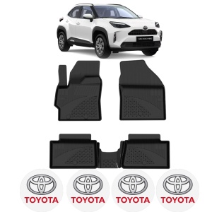 Set covorase Toyota Yaris Cross Hybrid din 2020, covorase presuri tavita auto, cu tunel median intermediar din cauciuc thermoplastic, 4 Stickere auto cu Toyota - Img 2
