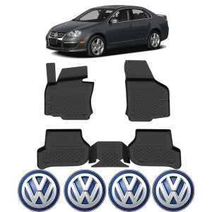 Set covorase Volkswagen Jetta din 2005 - 2010, covorase presuri tavita auto, cu tunel median intermediar din cauciuc thermoplastic, 4 Stickere auto cu Volkswagen - Img 2