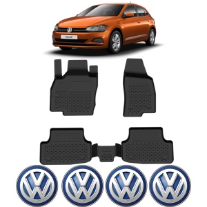 Set covorase Volkswagen Polo din 2017, covorase presuri tavita auto, cu tunel median intermediar din cauciuc thermoplastic, 4 Stickere auto cu Volkswagen - Img 2