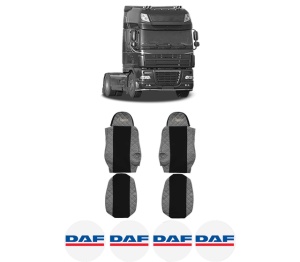 Set Huse Scaune Camion Tir DAF 95 XF din 1997-2002, Auto, Model ELEGANCE Q, Culoare Gri, 4x Stickere auto cu DAF
