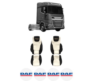 Set Huse Scaune Camion Tir DAF XF II din 2021-2023, Auto, Model CLASSIC, Culoare Sampanie, 4x Stickere auto cu DAF