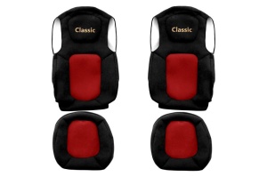 Set Huse Scaune Camion Tir FORD STRALIS II din 2012-2017, Auto, Model CLASSIC, Culoare Rosu, 4x Stickere auto cu FORD - Img 2