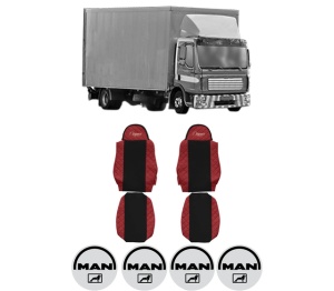 Set Huse Scaune Camion Tir MAN TGL I din 2004-2022, Auto, Model ELEGANCE Q, Culoare Rosu, 4x Stickere auto cu MAN