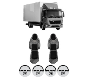 Set Huse Scaune Camion Tir MAN TGL II din 2020, Auto, Model ELEGANCE Q, Culoare Gri, 4x Stickere auto cu MAN