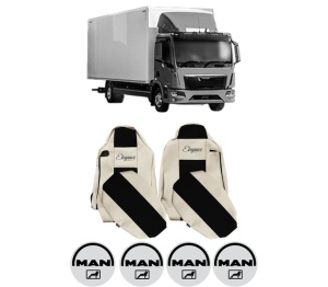 Set Huse Scaune Camion Tir MAN TGL II din 2020, Auto, Model ELEGANCE S, Culoare Sampanie, 4x Stickere auto cu MAN
