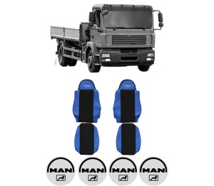 Set Huse Scaune Camion Tir MAN TGM I din 2005-2023, Auto, Model ELEGANCE Q, Culoare Albastru, 4x Stickere auto cu MAN