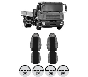 Set Huse Scaune Camion Tir MAN TGM I din 2005-2023, Auto, Model ELEGANCE Q, Culoare Gri, 4x Stickere auto cu MAN