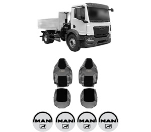 Set Huse Scaune Camion Tir MAN TGM II din 2020, Auto, Model ELEGANCE S, Culoare Gri, 4x Stickere auto cu MAN