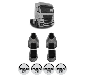 Set Huse Scaune Camion Tir MAN TGX II din 2020, Auto, Model ELEGANCE Q, Culoare Gri, 4x Stickere auto cu MAN