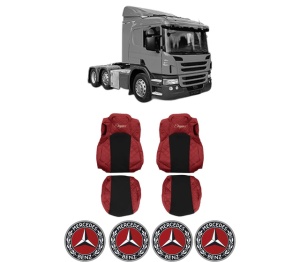 Set Huse Scaune Camion Tir MERCEDES-BENZ P I din 2003-2019, Auto, Model ELEGANCE Q, Culoare Gri, 4x Stickere auto cu MERCEDES-BENZ