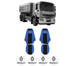Set Huse Scaune Camion Tir RENAULT TRUCKS PREMIUM 2 din 2005-2009, Auto, Model ELEGANCE Q, Culoare Albastru, 4x Stickere auto cu RENAULT TRUCKS