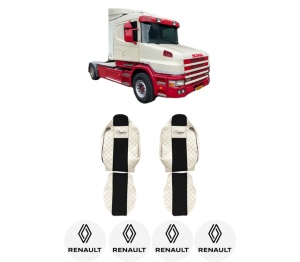 Set Huse Scaune Camion Tir RENAULT TRUCKS T din 2004-2019, Auto, Model ELEGANCE Q, Culoare Bej, 4x Stickere auto cu RENAULT TRUCKS