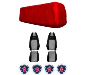 Set Huse Scaune Camion Tir SCANIA L din 2017-2023, Auto, Model CLASSIC, Culoare Gri, 4x Stickere auto cu SCANIA