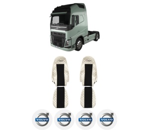Set Huse Scaune Camion Tir VOLVO FH II din 2012-2017, Auto, Model ELEGANCE Q, Culoare Bej, 4x Stickere auto cu VOLVO