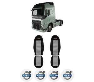Set Huse Scaune Camion Tir VOLVO FH II din 2012-2017, Auto, Model CLASSIC, Culoare Gri, 4x Stickere auto cu VOLVO