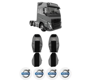 Set Huse Scaune Camion Tir VOLVO FH III din 2020-2024, Auto, Model ELEGANCE S, Culoare Gri, 4x Stickere auto cu VOLVO