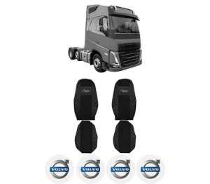 Set Huse Scaune Camion Tir VOLVO FH III din 2020-2024, Auto, Model ELEGANCE Q, Culoare Negru, 4x Stickere auto cu VOLVO