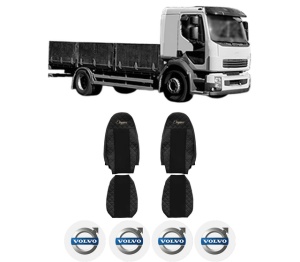 Set Huse Scaune Camion Tir VOLVO FL II din 2006-2009, Auto, Model ELEGANCE Q, Culoare Negru, 4x Stickere auto cu VOLVO